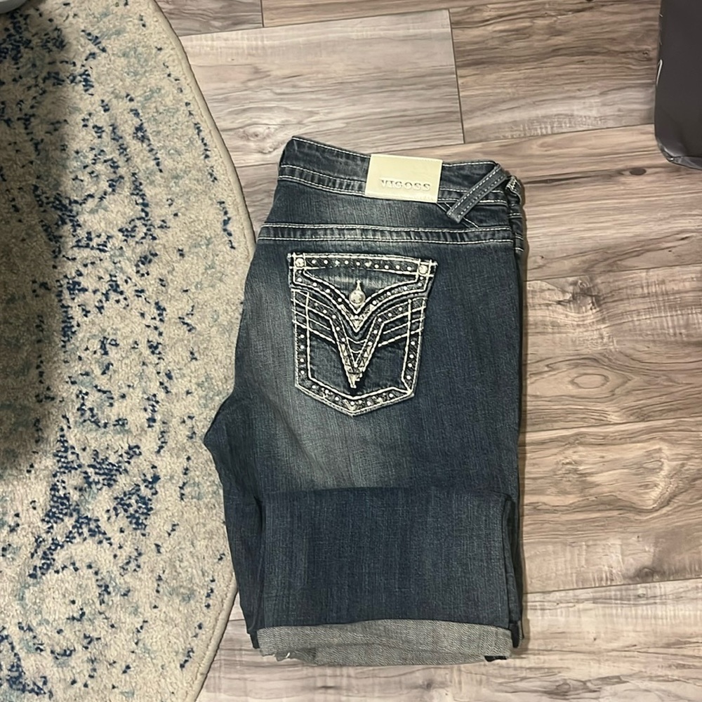 VIGOSS Cropped Bling Jeans - Size 15/16 length 21 - Bling on back Pockets
